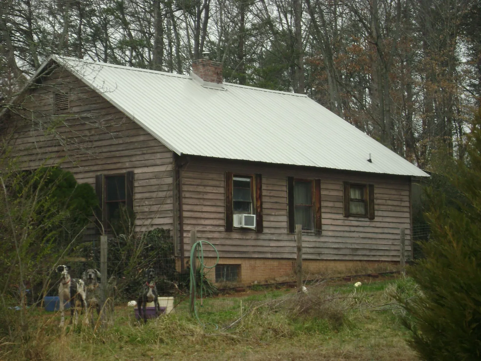 White metal roof on an old wood sided farmhouse, from a Asphalt Shingle Roof Repair job in Iberia